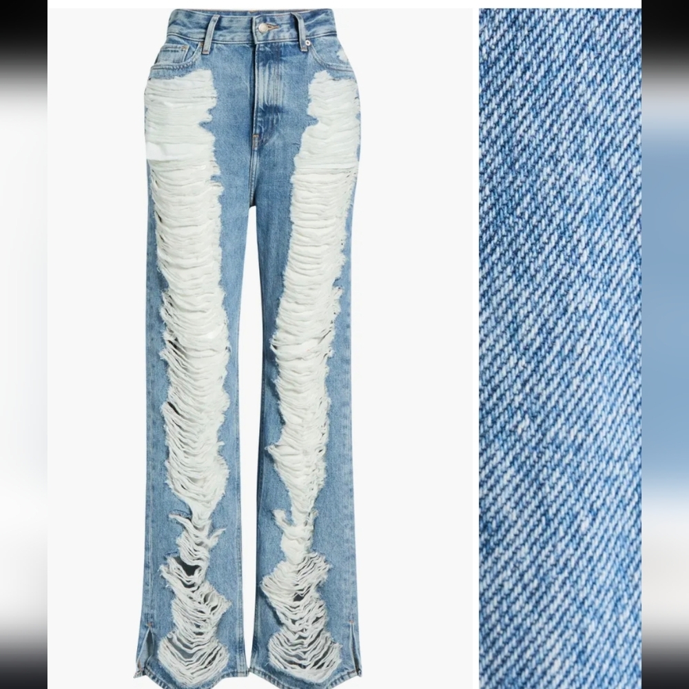 Good American The Khloe Jean Super High-Rise Cinching Distressed Straight 8 NWT